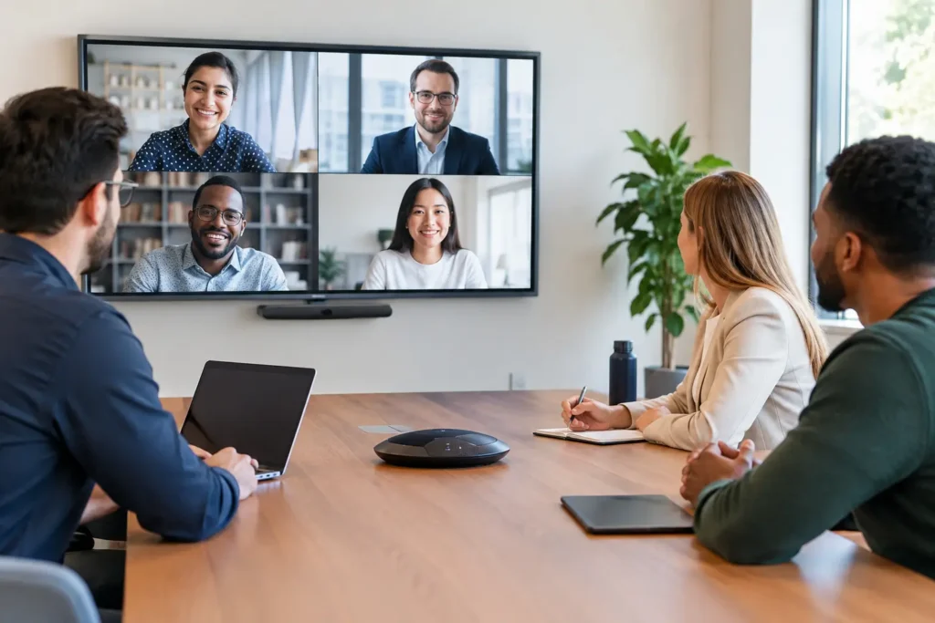 Beste Konferenztechnik für hybride Meetings